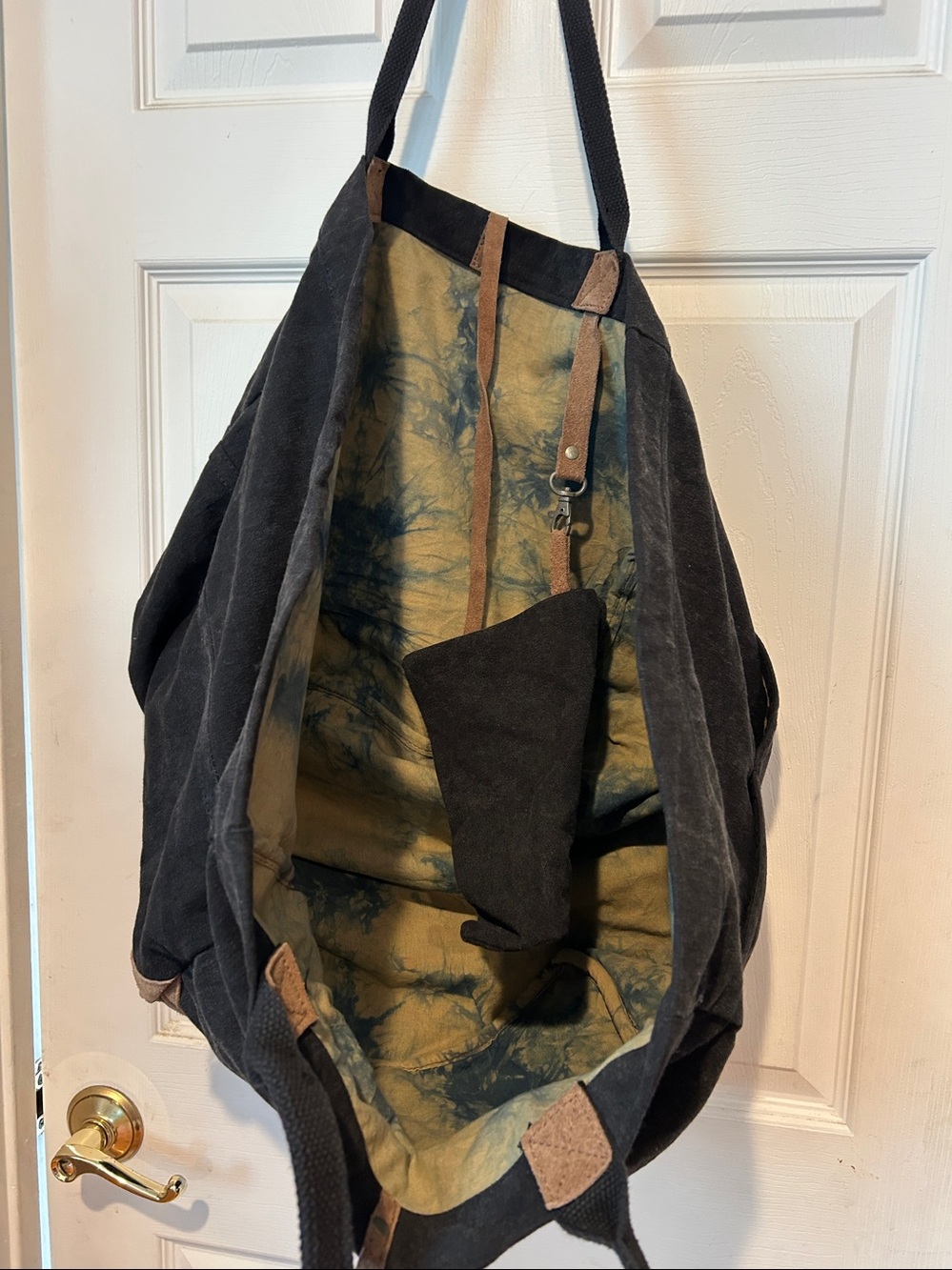 We The Free Black Canvas Tote with Brown Accent Patches - Picture 4 of 5